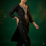 Black Embroidered Kurta Set with Statement Dupatta
