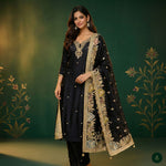 Black Embroidered Kurta Set with Statement Dupatta