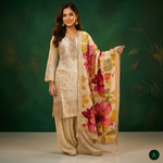 Ivory Floral Kurta Set with Printed Dupatta