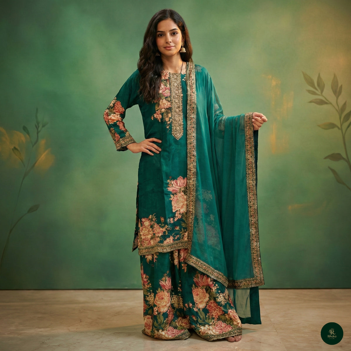 Emerald Floral Kurta Set with Dupatta